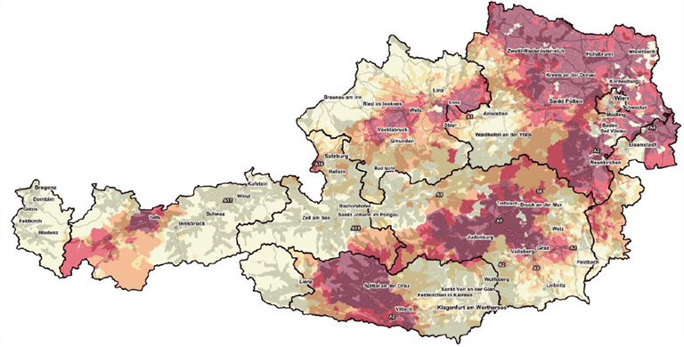 Map of Austria after a penetration analysis